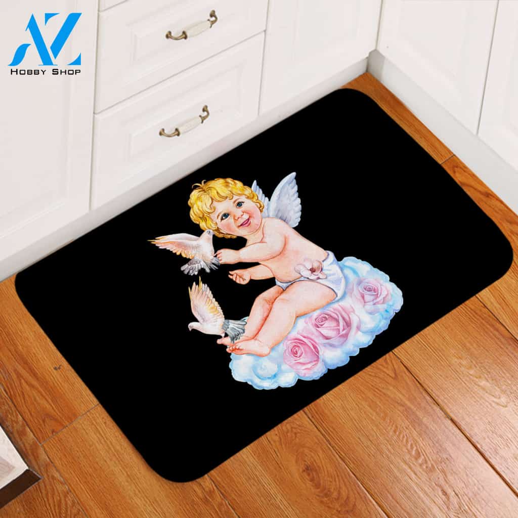 Cute Cherub Black Door Mat