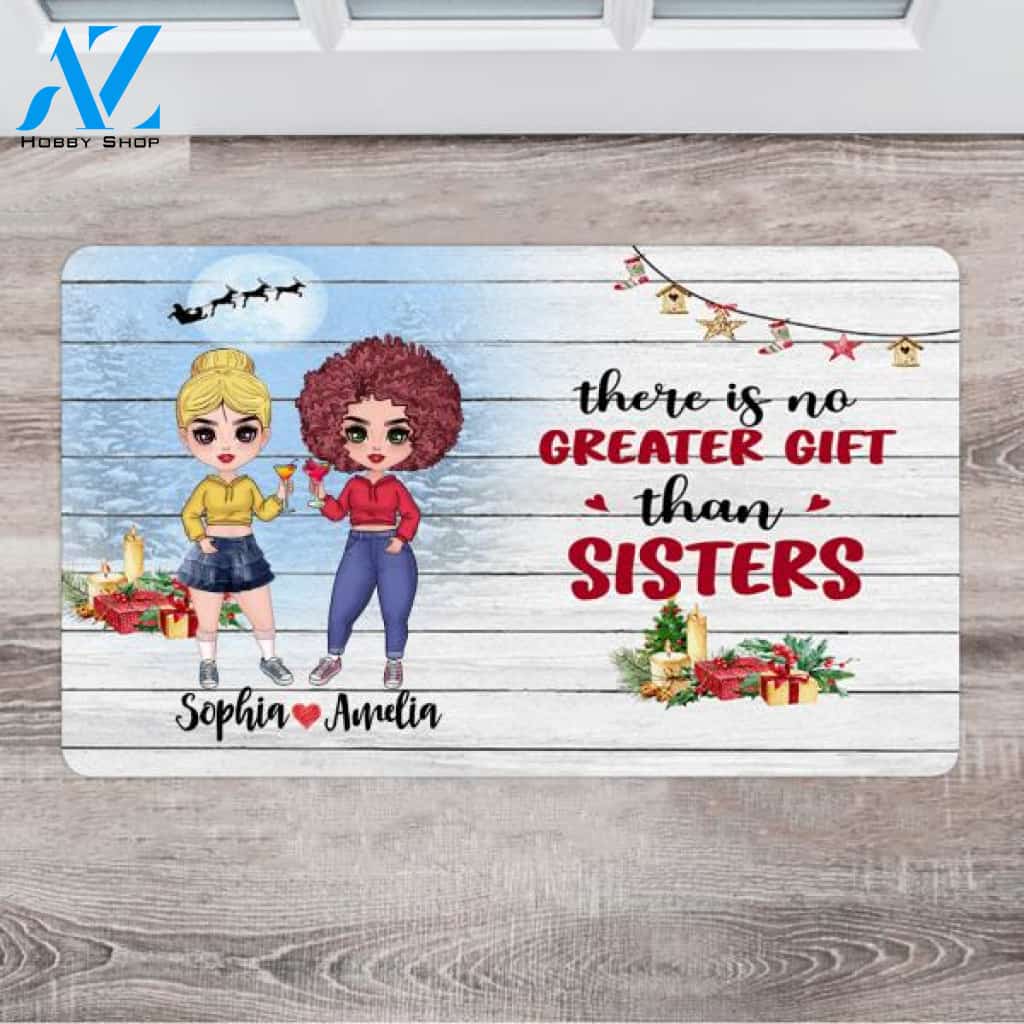 Personalized Cute Christmas Doormat - Gifts For Younger Sister - Up To 4 Girls