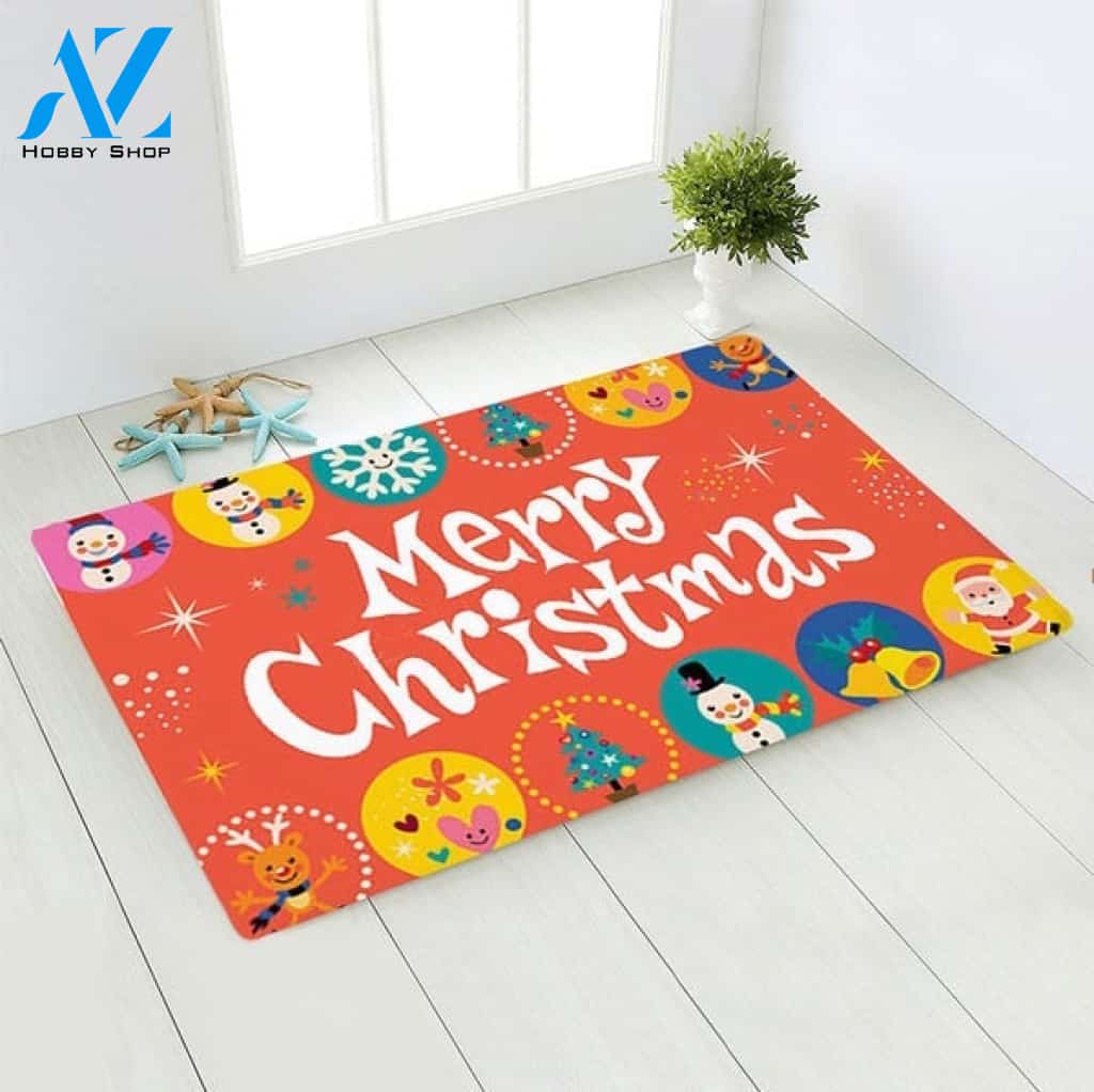 Cute Christmas Orange Background Indoor And Outdoor Doormat Entrance Rug Sweet Home Decor Housewarming Insect Lovers Gift Idea