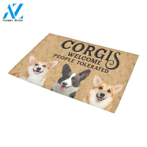 Cute Corgis Welcome People Tolerated Printed Doormat Home Decor