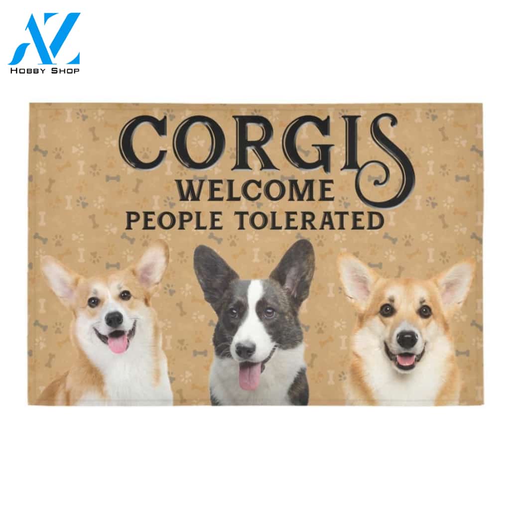 Cute Corgis Welcome People Tolerated Printed Doormat Home Decor