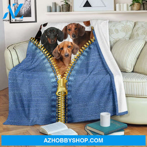 Cute Dachshund zipper Fleece Blanket