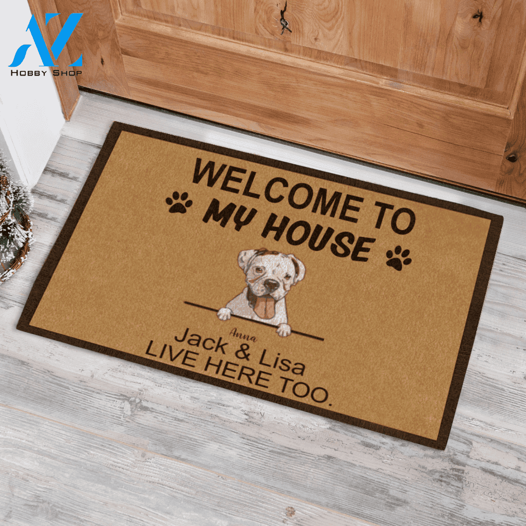 Cute Dog And Cat Welcome To My House Custom Name Printed Doormat Home Decor