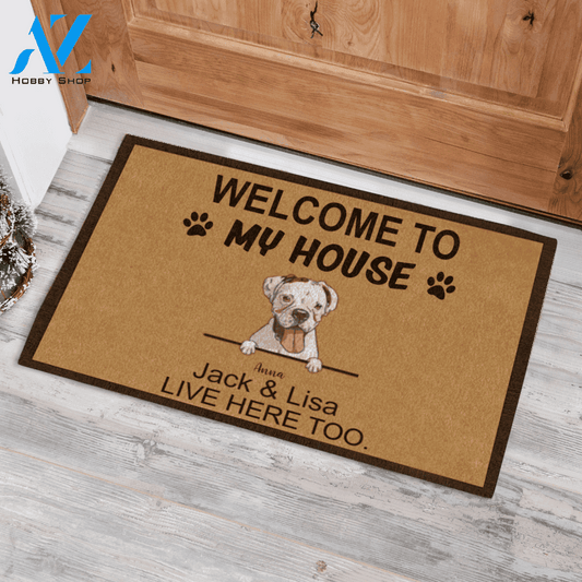 Cute Dog And Cat Welcome To My House Custom Name Printed Doormat Home Decor