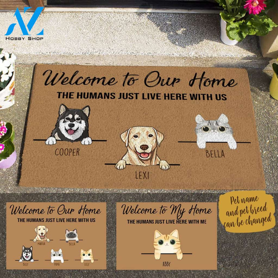 Cute Dog And Cat, Welcome To Our Home Personalized Doormat