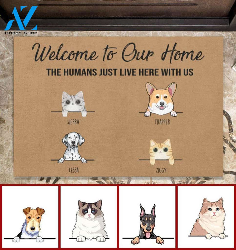 Cute Dog And Cat, Welcome To Our Home Personalized Doormat