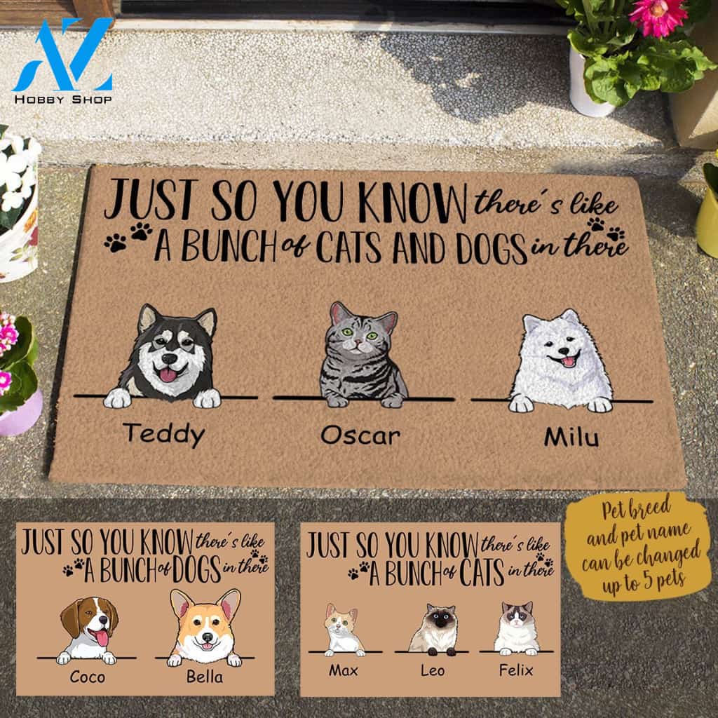 Cute Dog And Naive Cat , Just So You Know There's Like A Bunch Of Dogs And Cats In There For Pet Lovers, Personalized Doormat Gift HQ