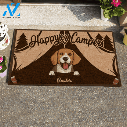 Cute Dog Happy Campers Custom Name Printed Doormat Home Decor