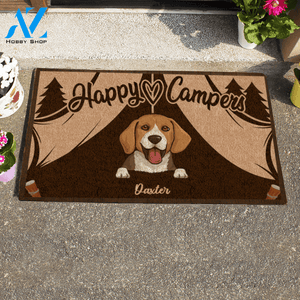 Cute Dog, Happy Campers Personalized Doormat HQ