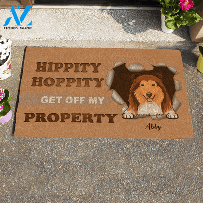 Cute Dog, Hippity Hoppity Get Off My Property Personalized Doormat HQ
