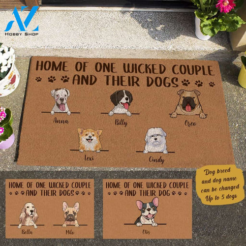 Cute Dog Home Of One Wicked Couple And Their Dog Personalized Doormat