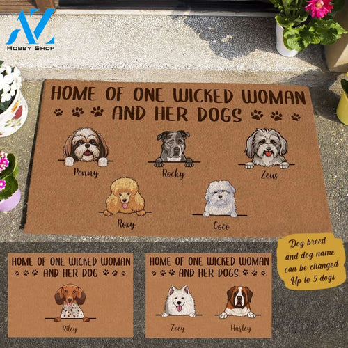 Cute Dog Home Of One Wicked Woman And Her Dog Personalized Doormat