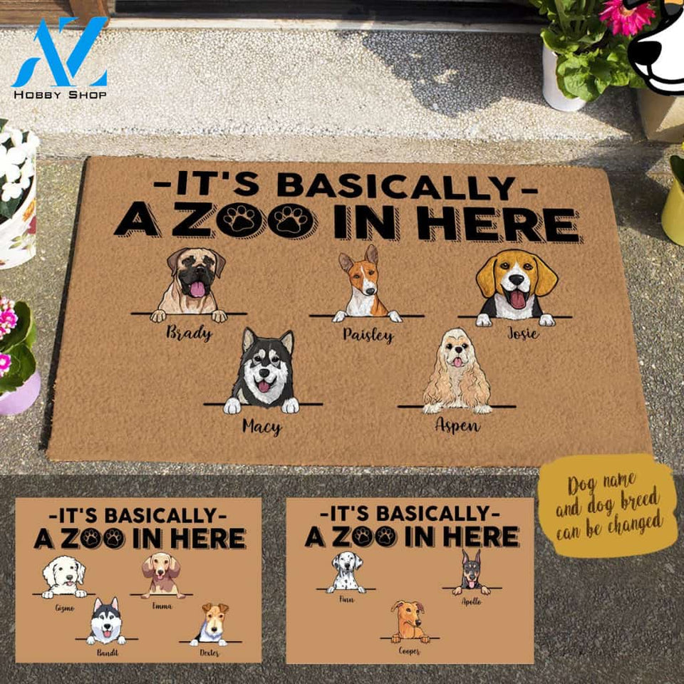 Cute Dog, It's Basically A Zoo In Here Personalized Doormat
