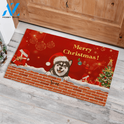 Cute Dog, Merry Christmas Personalized Doormat Gift For Christmas HQ