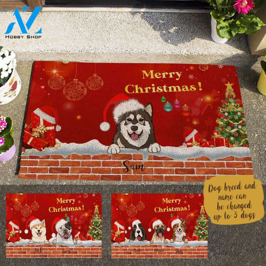 Cute Dog, Merry Christmas Personalized Doormat Gift For Christmas HQ