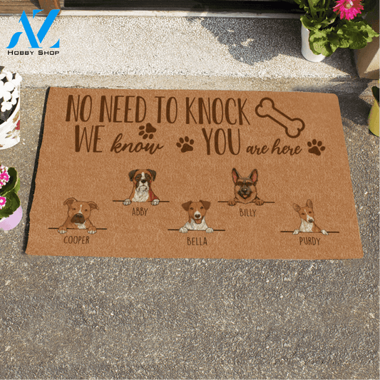 Cute Dog No Need To Knock We Know You Are Here Custom Name Printed Doormat Home Decor