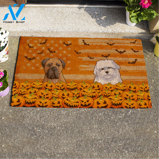 Cute Dog, Pumpkin Personalized Halloween Doormat HQ