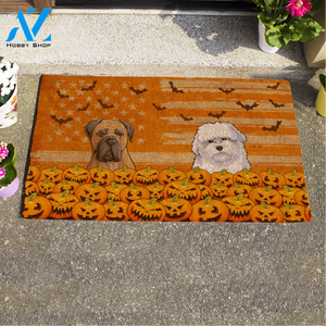 Cute Dog, Pumpkin Personalized Halloween Doormat HQ