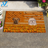 Cute Dog, Pumpkin Personalized Halloween Doormat HQ