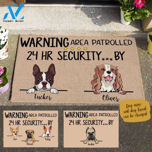 Cute Dog, Warning Area Patrolled 24 hr Security ... By , Dog Personalized Doormat HQ