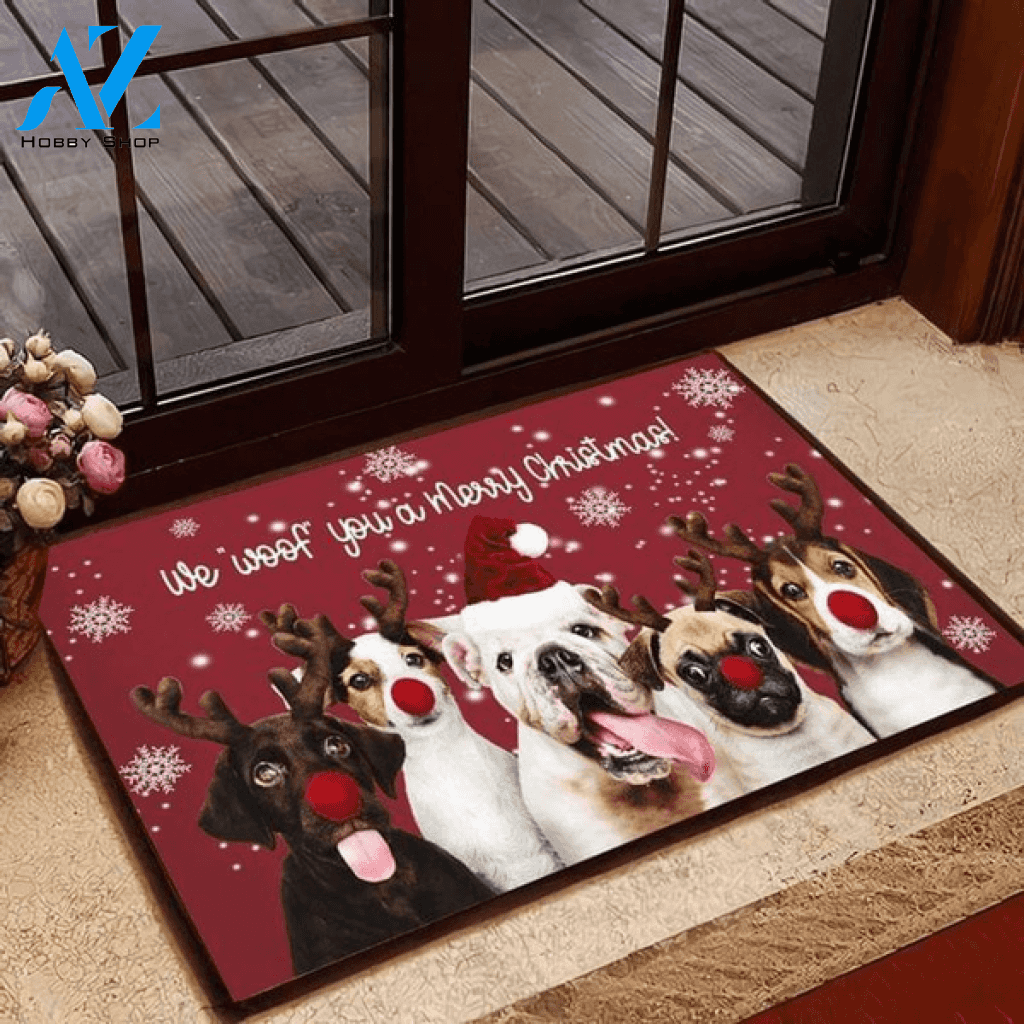 Cute Dogs Merry Christmas Indoor And Outdoor Mat Entrance Rug Sweet Home Decor Housewarming Gift For Dog Loves, Friend, Family