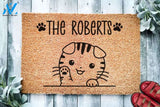 Cute Happy Tabby Cat Scottish Fold Personalized Doormat Custom Doormat Welcome Mat Housewarming Last Name Doormat Closing Gift