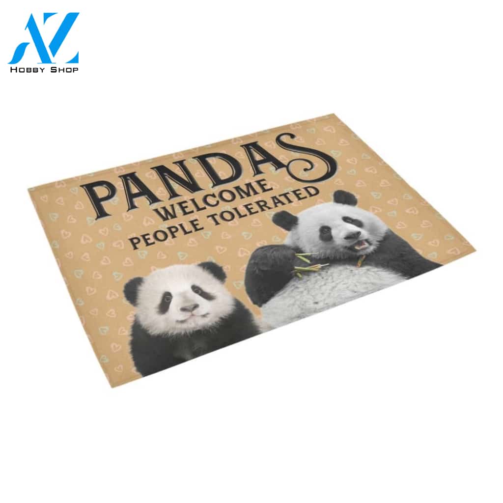 Cute Pandas Welcome People Tolerated Printed Doormat Home Decor