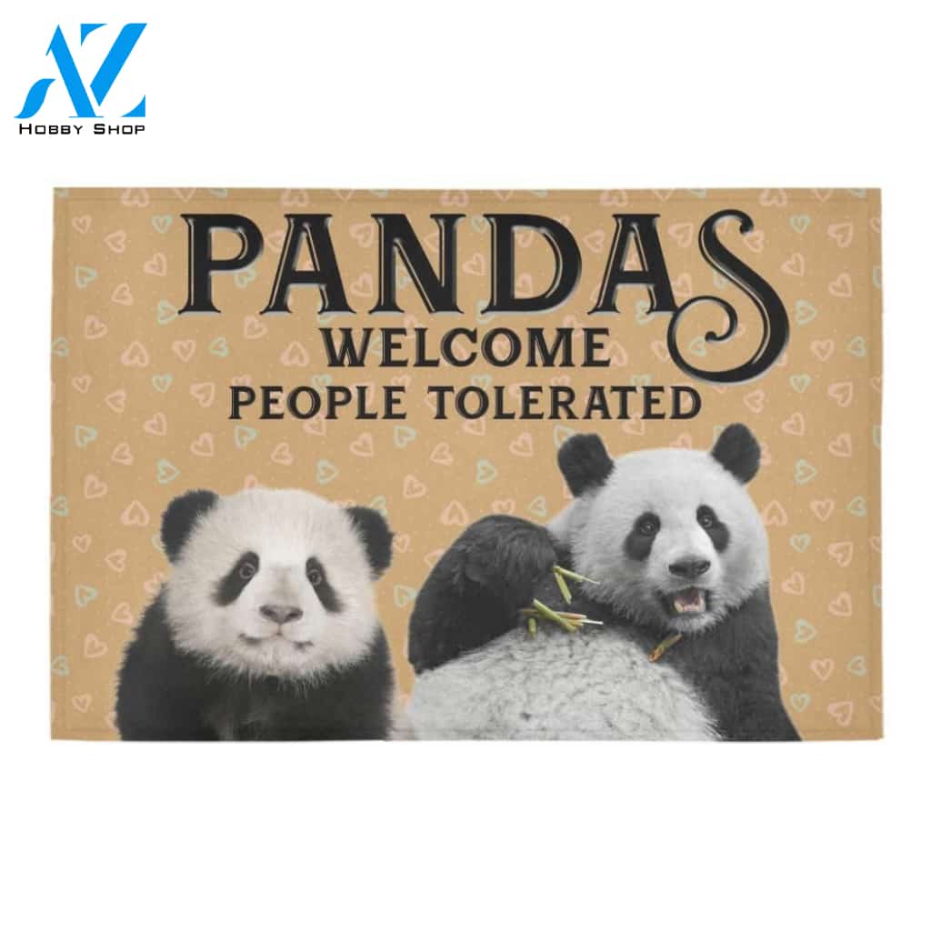 Cute Pandas Welcome People Tolerated Printed Doormat Home Decor