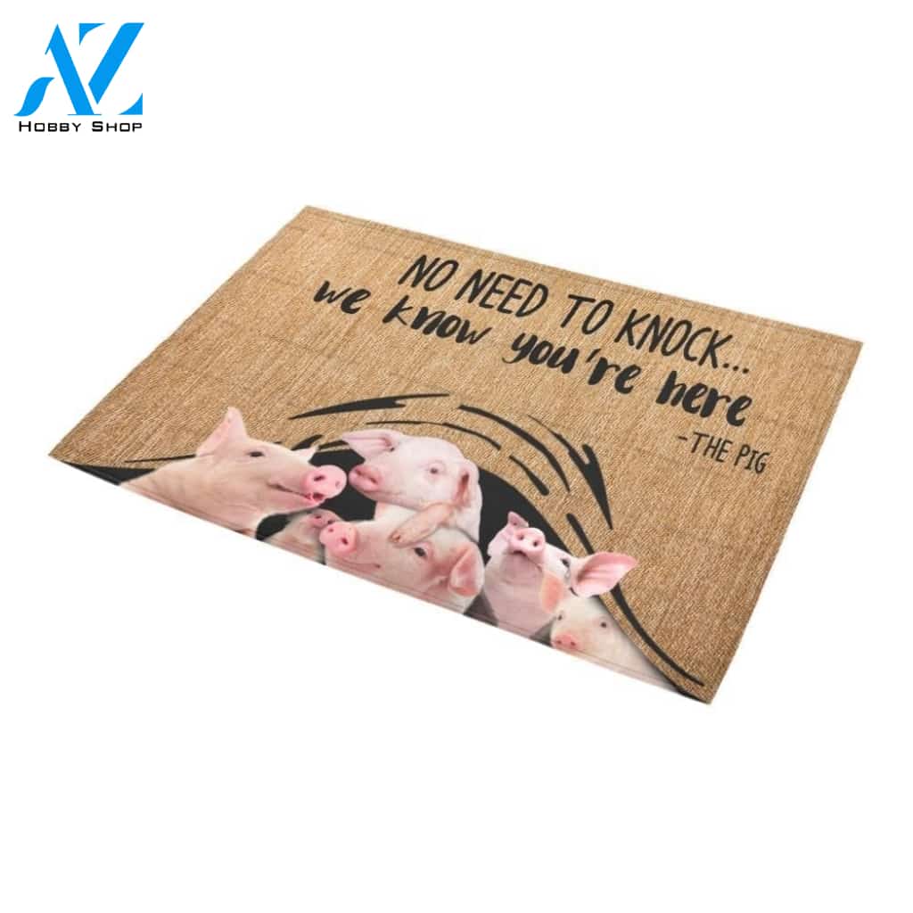 Cute Pig We Know You’re Here Printed Doormat Home Decor