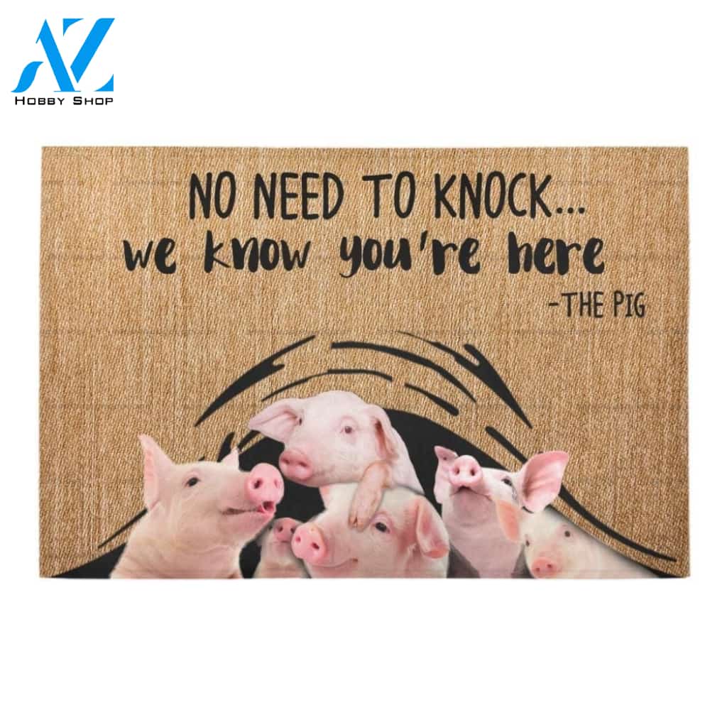 Cute Pig We Know You’re Here Printed Doormat Home Decor