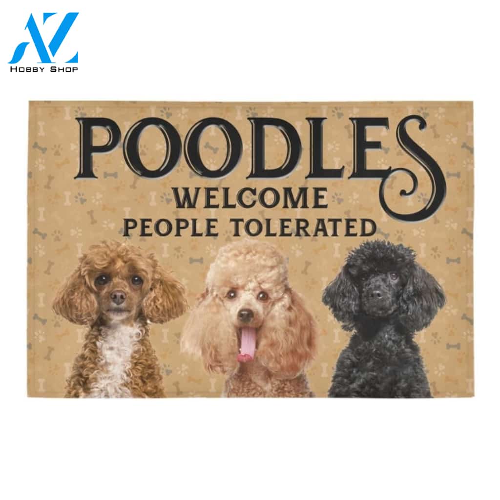 Cute Poodles Welcome People Tolerated Printed Doormat Home Decor