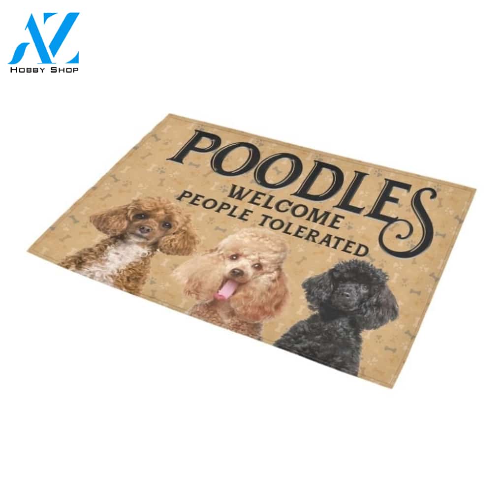 Cute Poodles Welcome People Tolerated Printed Doormat Home Decor