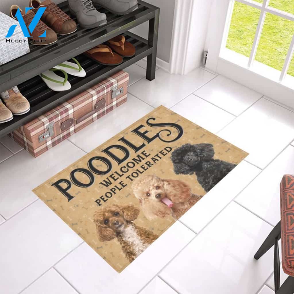 Cute Poodles Welcome People Tolerated Printed Doormat Home Decor