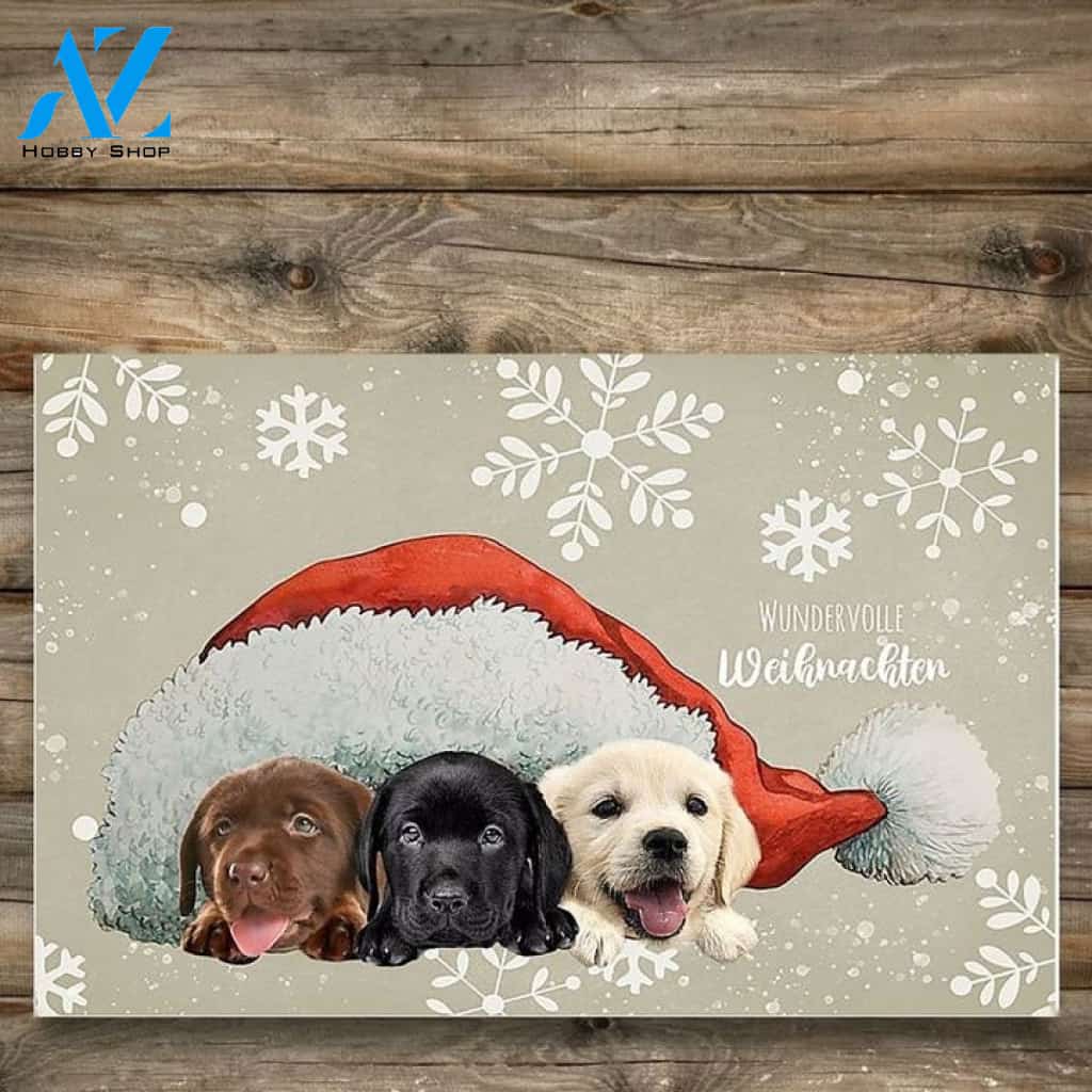 Cute Puppies Santa Hat Indoor And Outdoor Mat Entrance Rug Sweet Home Decor Housewarming, Gift For Dog Loves, Friend, Family