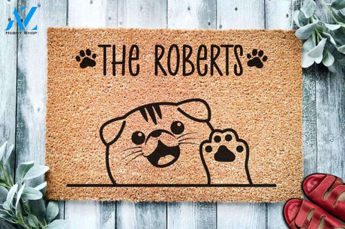Cute Scottish Fold Cat Personalized Doormat Striped Tabby Custom Doormat Welcome Mat Housewarming Last Name Doormat Closing Gift