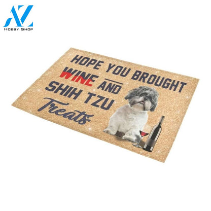 Cute Shih Tzu And Wine Printed Doormat Home Decor