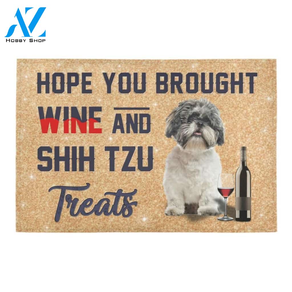 Cute Shih Tzu And Wine Printed Doormat Home Decor