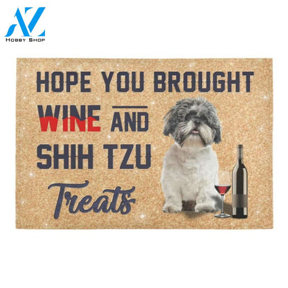 Cute Shih Tzu And Wine Printed Doormat Home Decor
