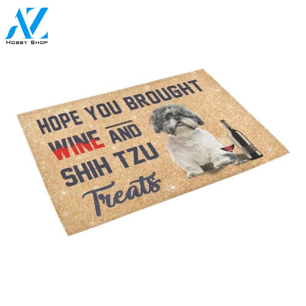 Cute Shih Tzu And Wine Printed Doormat Home Decor