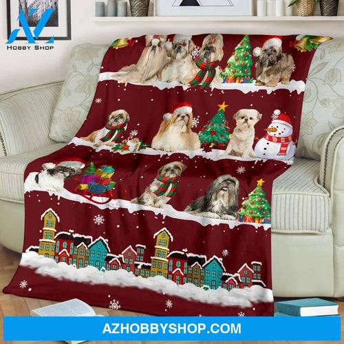 Cute Shih Tzu Christmas Red Blanket Gift For Dog Lovers Birthday Gift Home Decor Bedding Couch Sofa Soft and Comfy Cozy