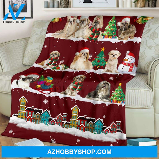 Cute Shih Tzu Christmas Red Blanket Gift For Dog Lovers Birthday Gift Home Decor Bedding Couch Sofa Soft and Comfy Cozy