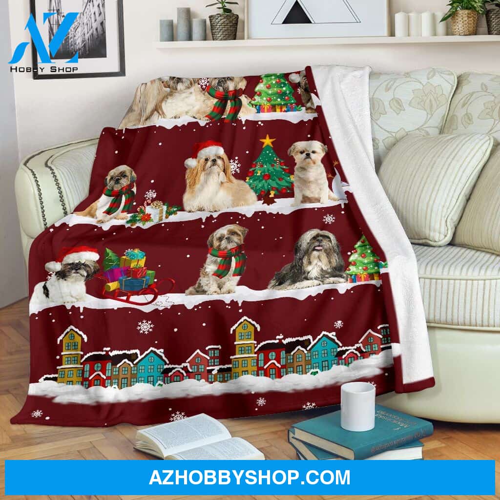 Cute Shih Tzu Christmas Red Blanket Gift For Dog Lovers Birthday Gift Home Decor Bedding Couch Sofa Soft and Comfy Cozy