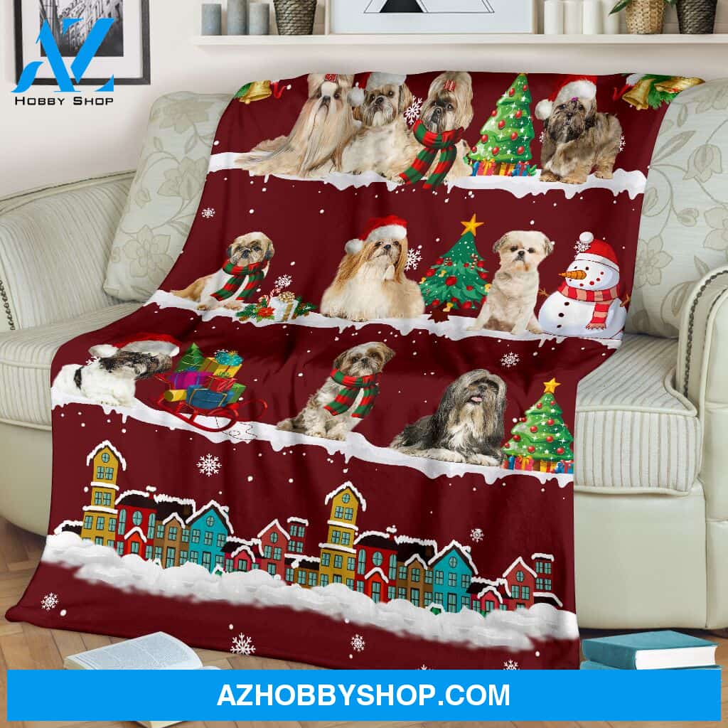 Cute Shih Tzu Christmas Red Blanket Gift For Dog Lovers Birthday Gift Home Decor Bedding Couch Sofa Soft and Comfy Cozy