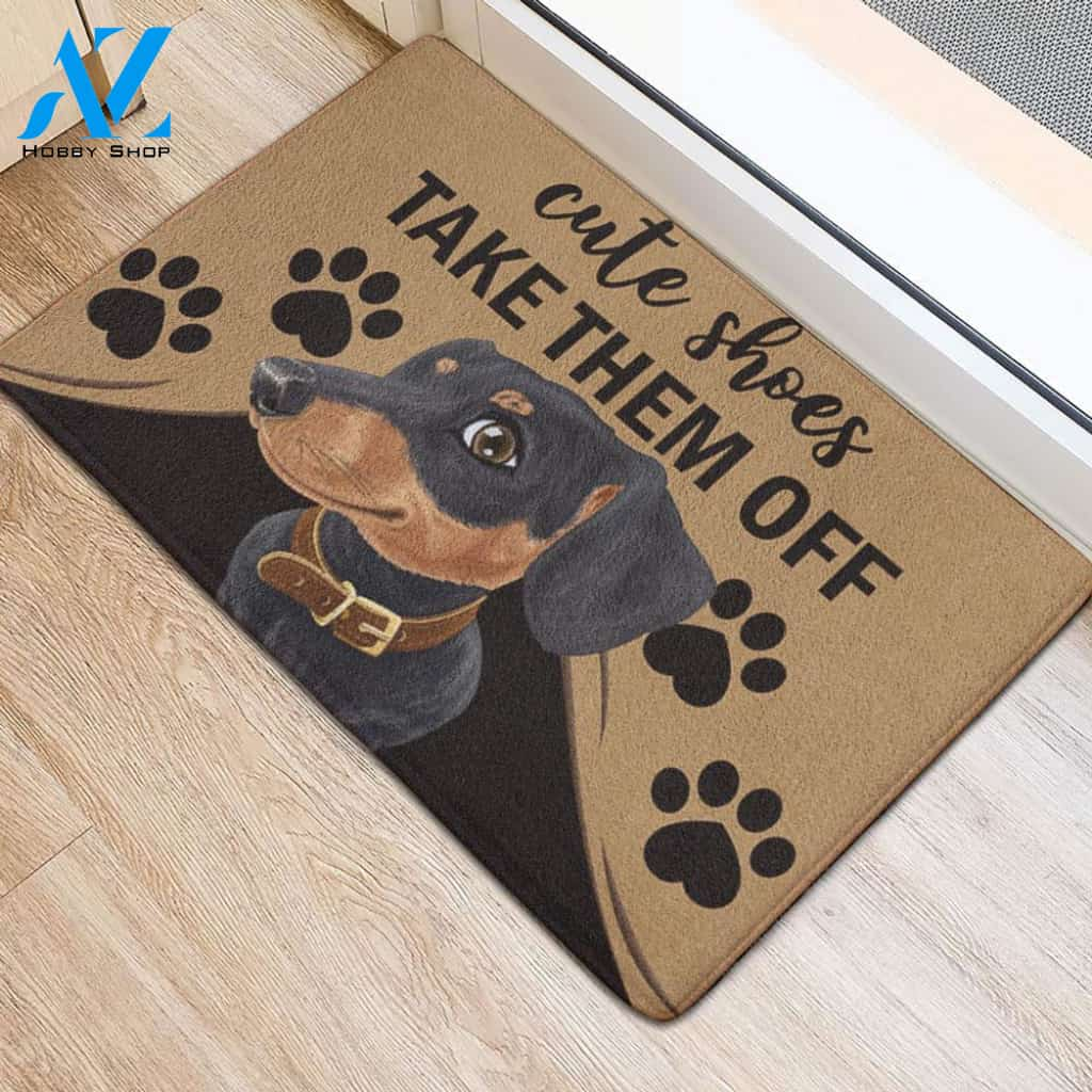 Cute Shoes Take Them Off Dachshund Easy Clean Welcome DoorMat | Felt And Rubber | DO1755