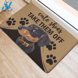 Cute Shoes Take Them Off Dachshund Easy Clean Welcome DoorMat | Felt And Rubber | DO1755