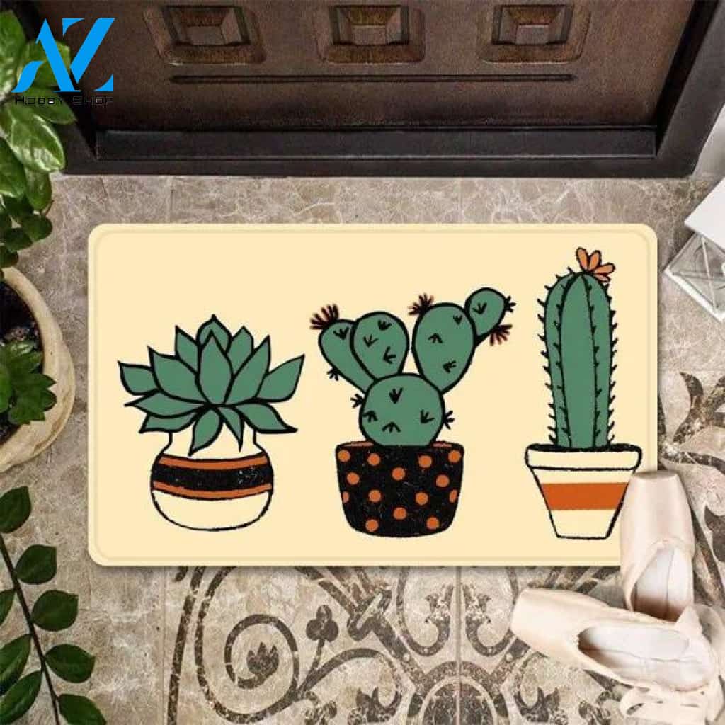Cute Succulents Cactus Pots Flower Doormat Indoor And Outdoor Mat Entrance Rug Sweet Home Decor Closing Gift Gift For Friend Family Flower Lovers Gift Idea