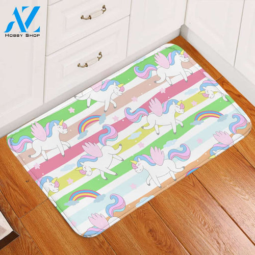 Cute Unicorns Stripe Door Mat