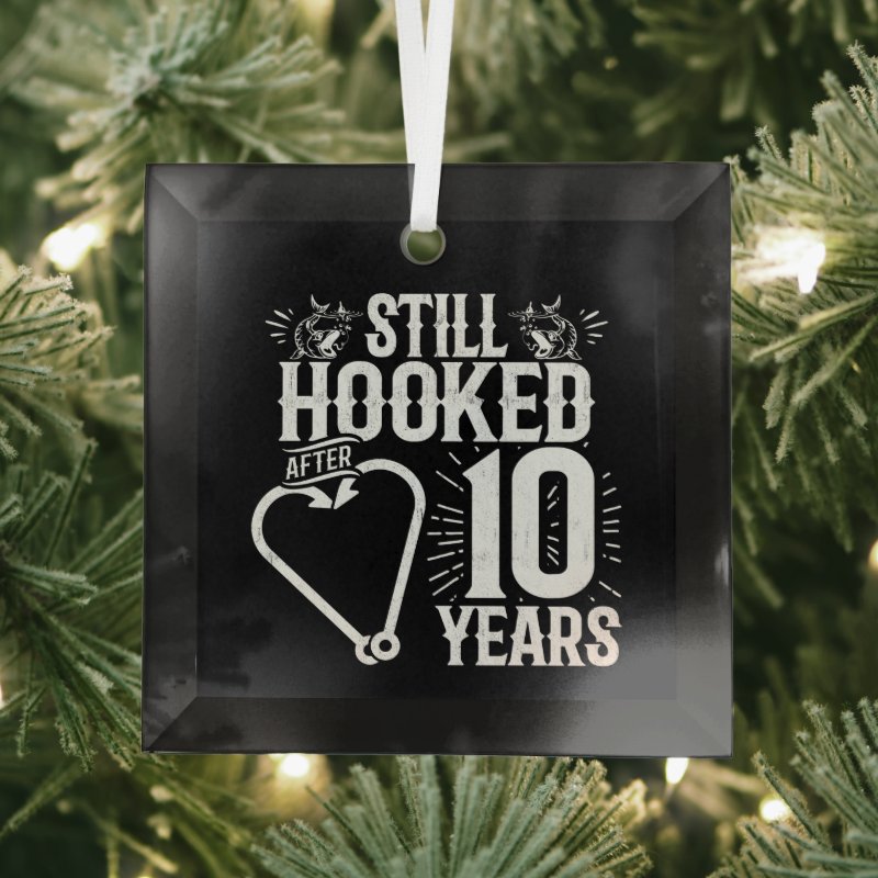 Cute 10Th Anniversary Couples Married 10 Years Glass Ornament