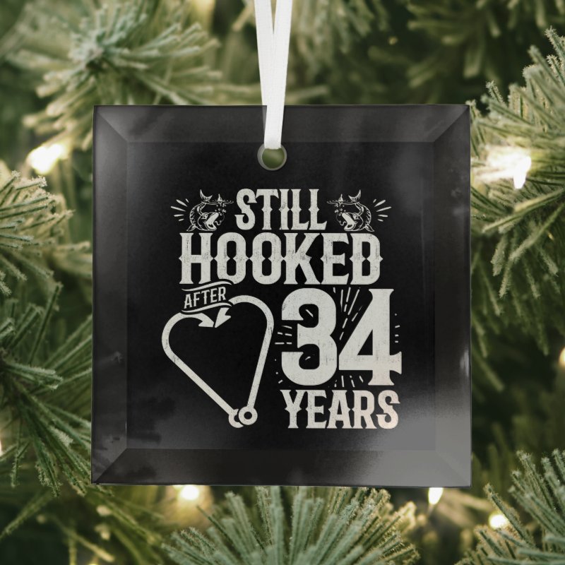 Cute 34Th Anniversary Couples Married 34 Years Glass Ornament