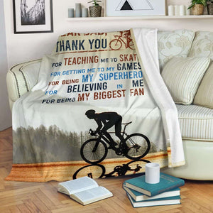 Cycling Dad Thank You For Teaching Me Blanket Gift For Dad Cycling Lovers Father's Day Birthday Gift Home Decor Bedding Couch Sofa Soft and Comfy Cozy